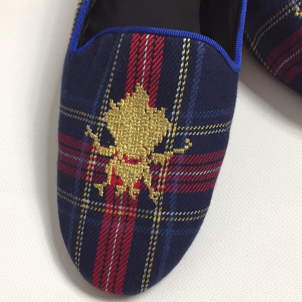 Jon Josef Bumbleb Navy Plaid Fabric Loafer Flat - Picture 4 of 10